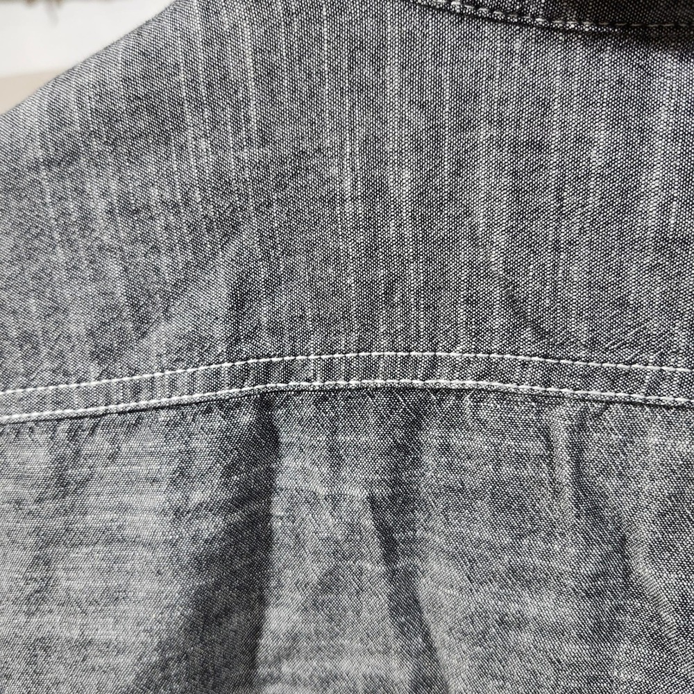Woolrich Mens XL Short Sleeve Button Down Shirt Gray Cotton Workwear Chambray - Picture 8 of 8